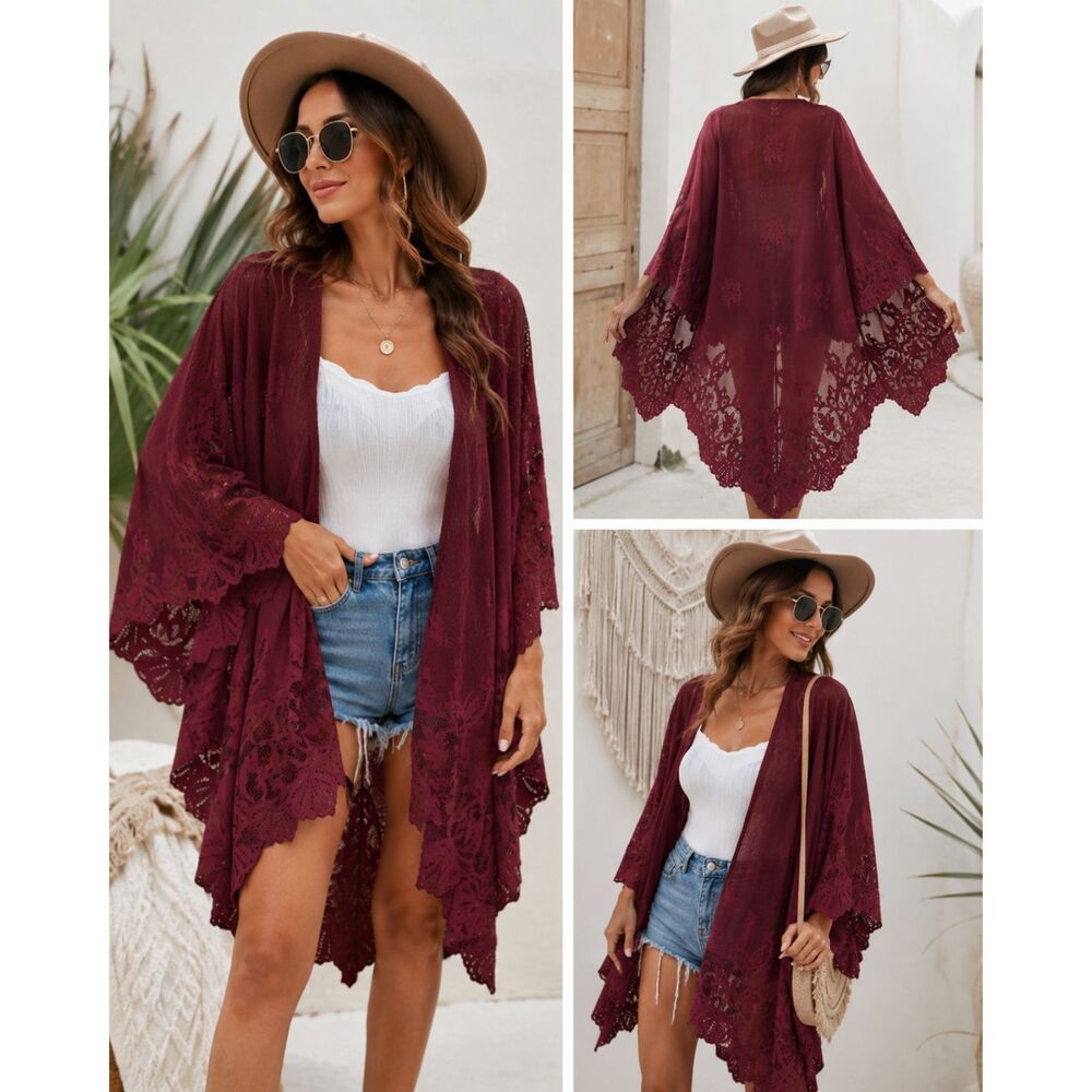 Alya Sheer Floral Kimono Cardigan Womens S/M Boho Duster Open Front - Picture 2 of 7